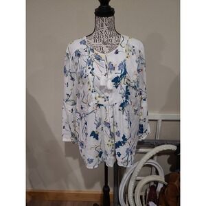 Caslon Women SZ Lg Floral blouse boho V neck tassels peplum peasant Beachy vibe